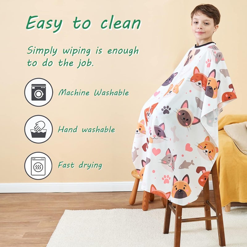 Iusmnur Barber Cape for Kids, Professional Hair Salon Cape with Adjustable Neck Strap, Shampoo Hair Cutting Cape for Salon and Home - 51 x 36 inches (Cartoon Dog & Cat Pattern) - Image 5